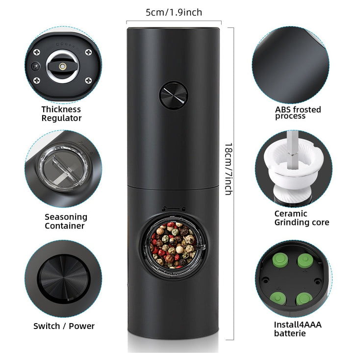 Electric Automatic Mill Pepper and Salt Grinder | LED Light One-Hand Grinder