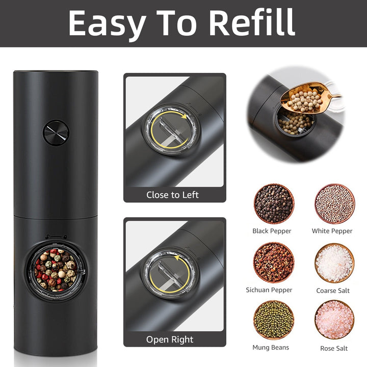 Electric Automatic Mill Pepper and Salt Grinder | LED Light One-Hand Grinder