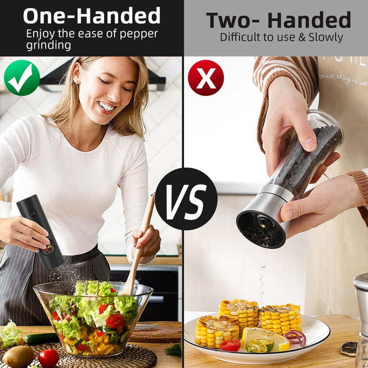 Electric Automatic Mill Pepper and Salt Grinder | LED Light One-Hand Grinder