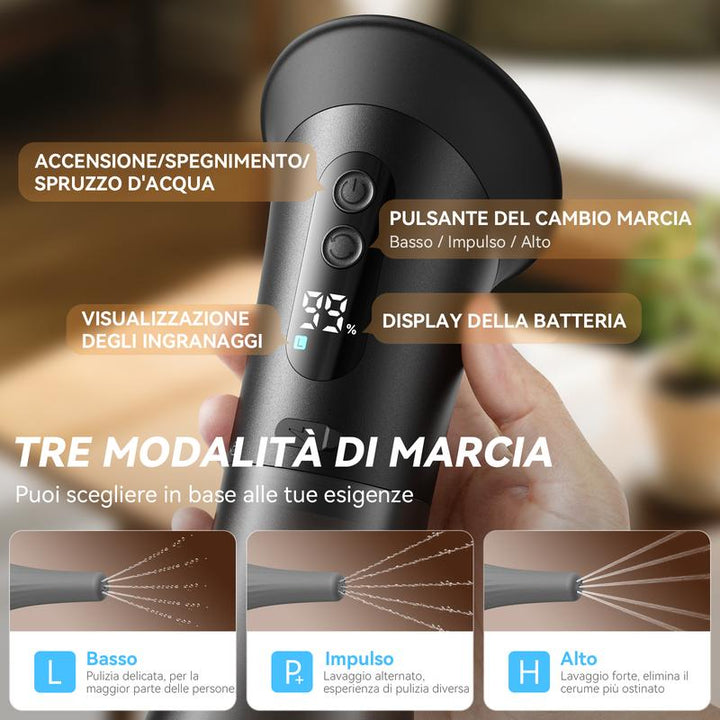 Electric Ear Cleaning Device | Adjustable Water Pressure &amp; Two-Tank System | Cordless USB-C Rechargeable, Interchangeable Nozzles