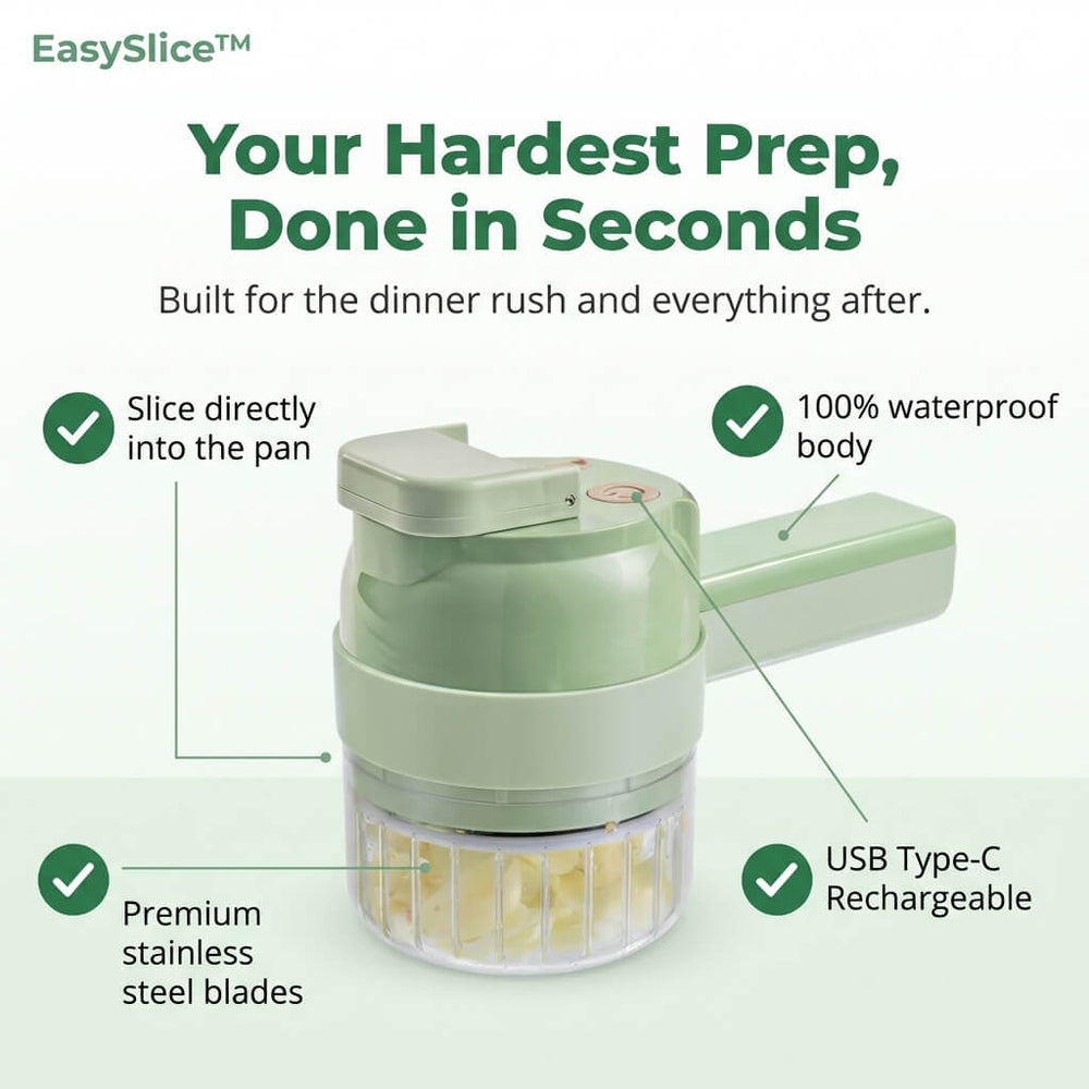 Electric Food Chopper Food-Grade Stainless Steel | Rechargeable USB-C | Self-Cleaning, Slices Veg & Grinds Meat in Seconds