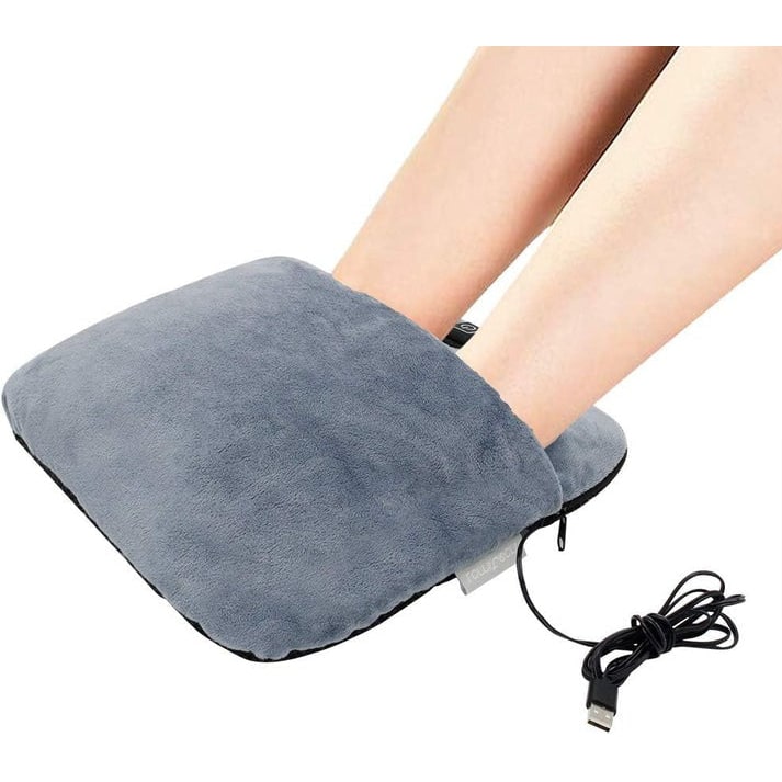 Electric Foot Massager Pouch with Heat and Vibration | Plush Fleece Warmer | USB Powered, Portable for Home, Office and Travel