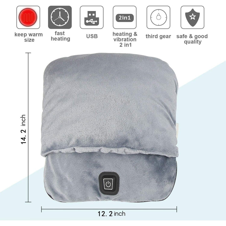 Electric Foot Massager Pouch with Heat and Vibration | Plush Fleece Warmer | USB Powered, Portable for Home, Office and Travel
