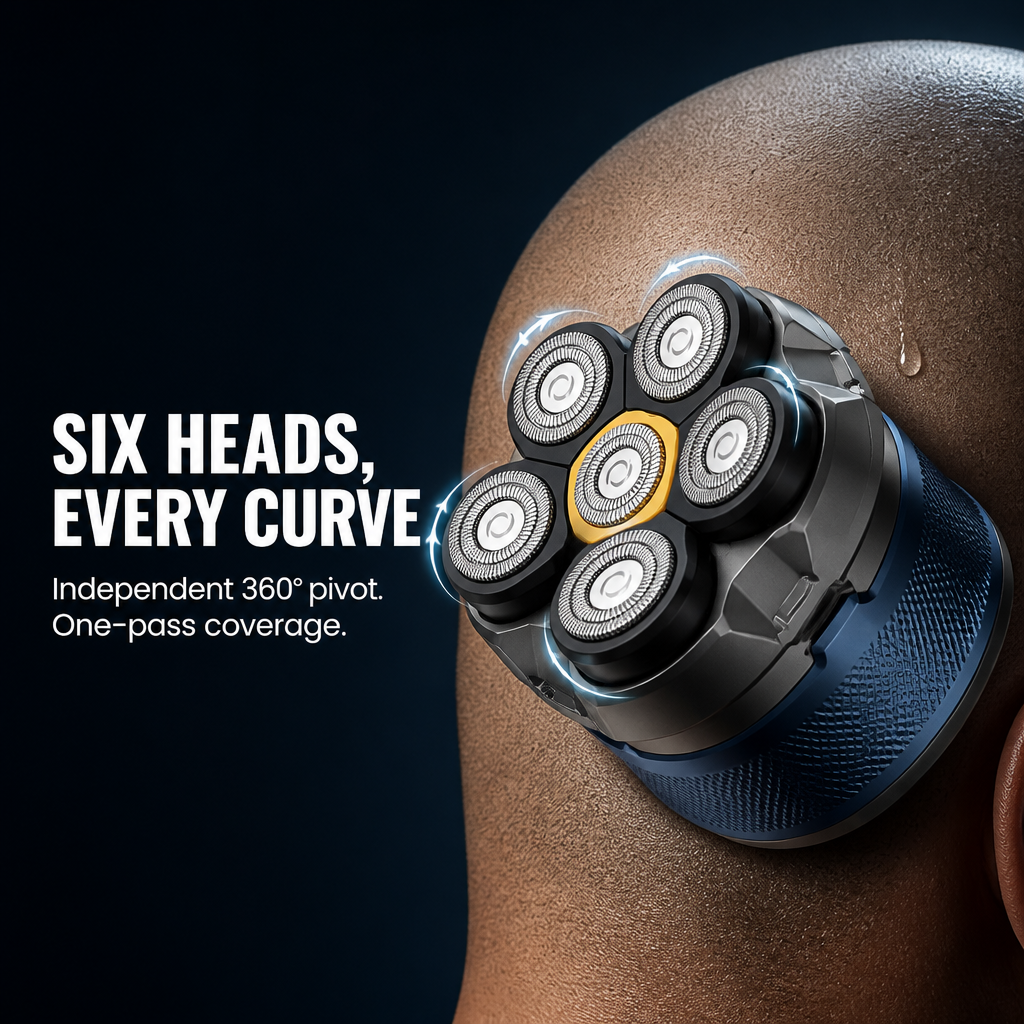 Electric Head Shaver for Men | Six Floating Rotary Heads for One-Pass Scalp Shaving | IPX6 Waterproof, USB-C Fast Charge