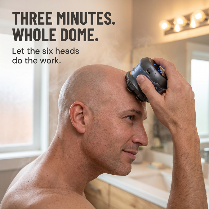 Electric Head Shaver for Men | Six Floating Rotary Heads for One-Pass Scalp Shaving | IPX6 Waterproof, USB-C Fast Charge