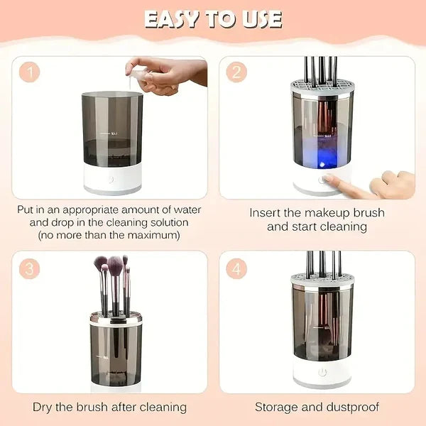 Electric Makeup Brush Cleaner | USB-Powered Rotating Water Flow Technology | Cleans & Dries Multiple Brush Sizes