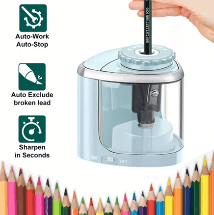 Electric Pencil Sharpener | Automatic Desktop Design with Stainless-Steel Blades | Fast, Precise Results for School and Office