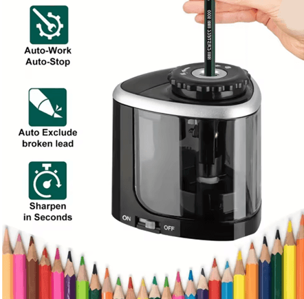 Electric Pencil Sharpener | Automatic Desktop Design with Stainless-Steel Blades | Fast, Precise Results for School and Office