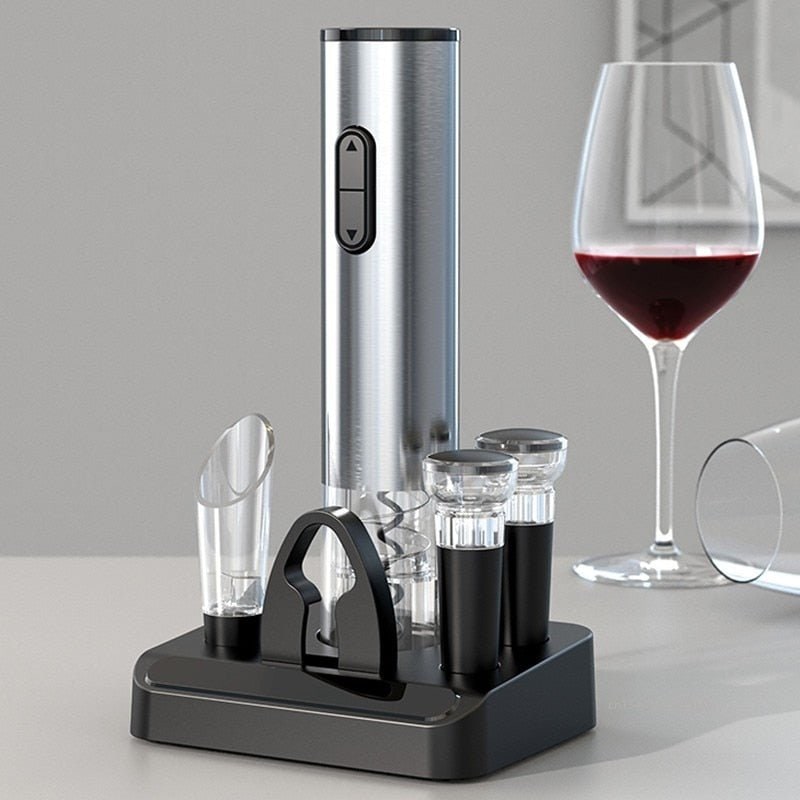 Electric Wine Opener Rechargeable | Vacuum Stoppers, Foil Cutter &amp; Pourer Included | Automatic Cordless Cork Remover
