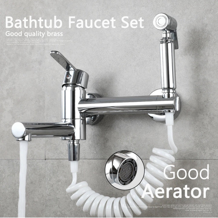 Elegant Brass | Bathtub Faucet Set | Wall Mounted | Includes Bidet Sprayer