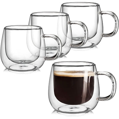 Elegant Double Wall Glass Coffee Mugs Set with Thermal Insulation | Stylish Design for Hot and Cold Beverages 0