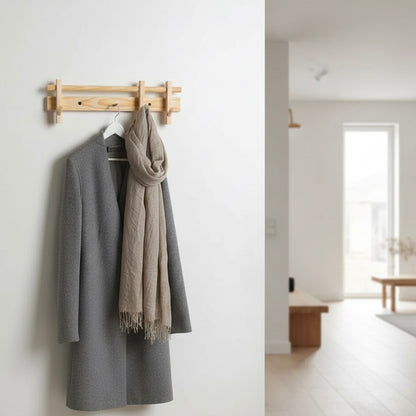 Elegant wall-mounted solid wood coat rack with 6 removable hooks for entryway, hallway, bedroom, or office organization