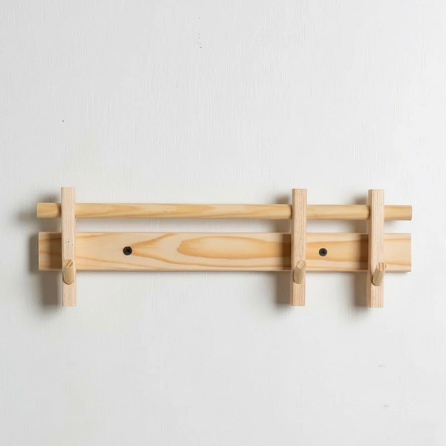 Elegant wall-mounted solid wood coat rack with 6 removable hooks for entryway, hallway, bedroom, or office organization
