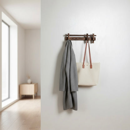 Elegant wall-mounted solid wood coat rack with 6 removable hooks for entryway, hallway, bedroom, or office organization