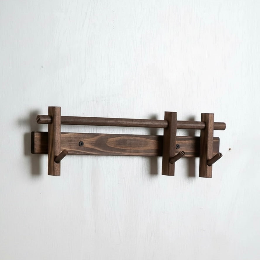 Elegant wall-mounted solid wood coat rack with 6 removable hooks for entryway, hallway, bedroom, or office organization