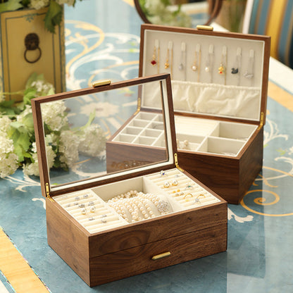 Elegant Walnut Jewelry Box | Dual-Layer Design with Velvet Lining for Organized Storage 1