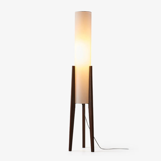 Elegant Walnut Tripod Floor Lamp with Fabric Shade | Modern Design for Stylish Living Rooms 0