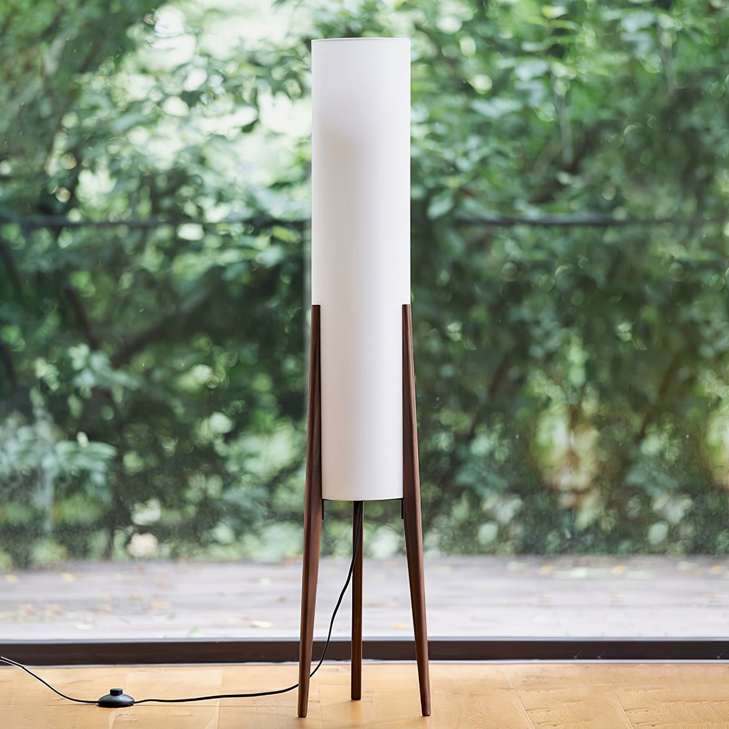 Elegant Walnut Tripod Floor Lamp with Fabric Shade | Modern Design for Stylish Living Rooms 4