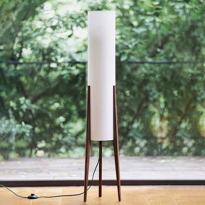Elegant Walnut Tripod Floor Lamp with Fabric Shade | Modern Design for Stylish Living Rooms 4