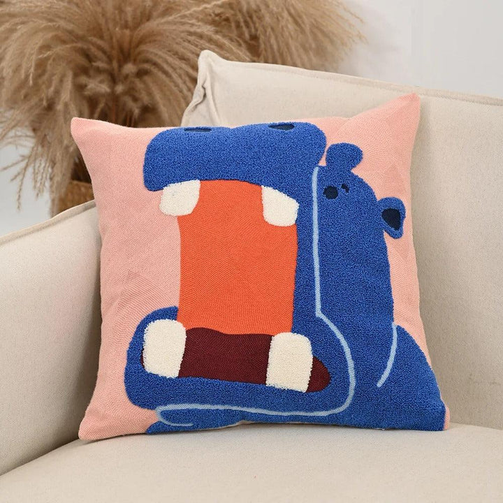 Embroidered Animal Cushion Cover, 45 x 45 cm | Nordic Fox, Tiger, Elephant, Rabbit, Hema Styles | Soft Polyester-Cotton Blend