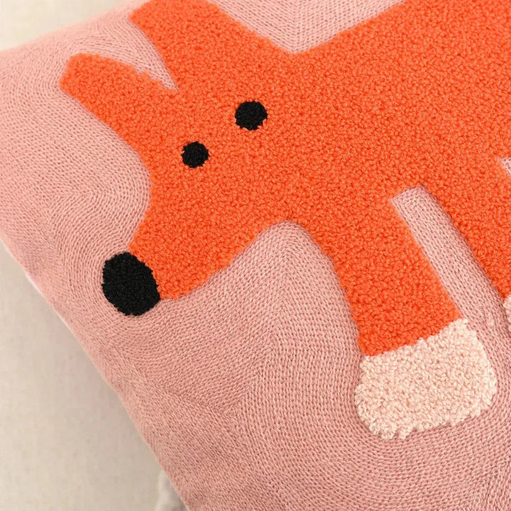 Embroidered Animal Cushion Cover, 45 x 45 cm | Nordic Fox, Tiger, Elephant, Rabbit, Hema Styles | Soft Polyester-Cotton Blend