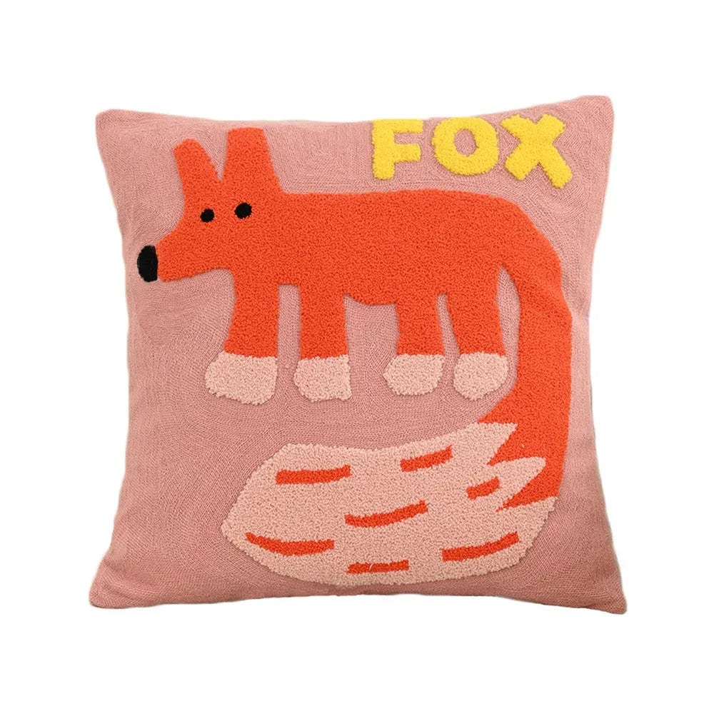 Embroidered Animal Cushion Cover, 45 x 45 cm | Nordic Fox, Tiger, Elephant, Rabbit, Hema Styles | Soft Polyester-Cotton Blend