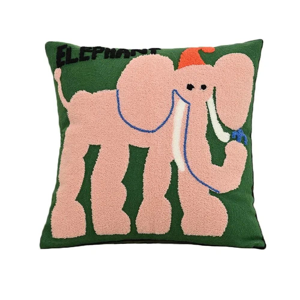 Embroidered Animal Cushion Cover, 45 x 45 cm | Nordic Fox, Tiger, Elephant, Rabbit, Hema Styles | Soft Polyester-Cotton Blend