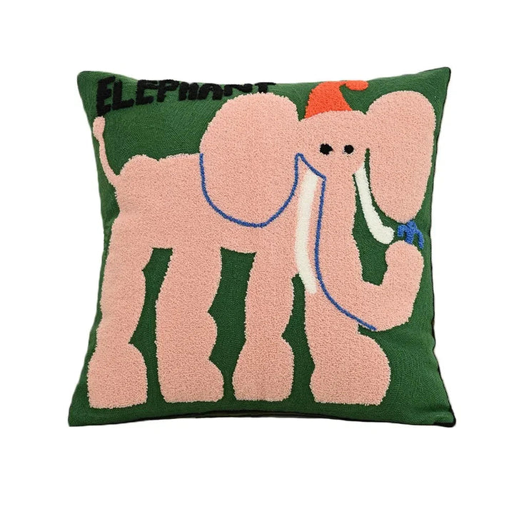 Embroidered Animal Cushion Cover, 45 x 45 cm | Nordic Fox, Tiger, Elephant, Rabbit, Hema Styles | Soft Polyester-Cotton Blend