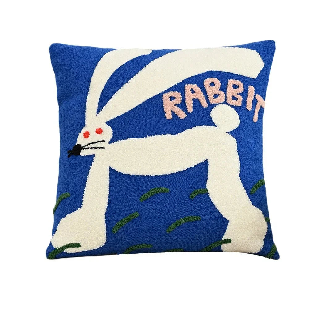 Embroidered Animal Cushion Cover, 45 x 45 cm | Nordic Fox, Tiger, Elephant, Rabbit, Hema Styles | Soft Polyester-Cotton Blend