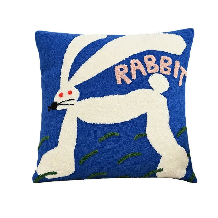 Embroidered Animal Cushion Cover, 45 x 45 cm | Nordic Fox, Tiger, Elephant, Rabbit, Hema Styles | Soft Polyester-Cotton Blend