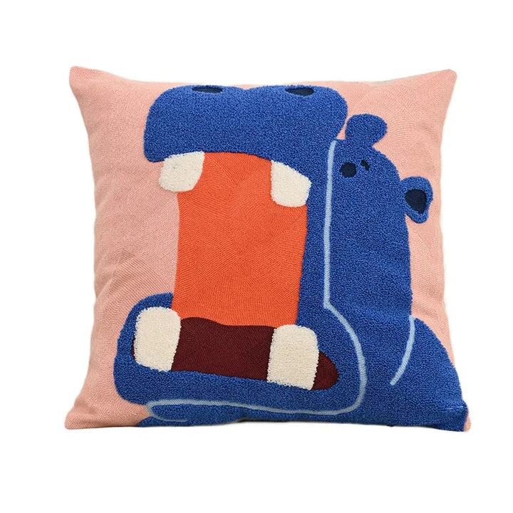 Embroidered Animal Cushion Cover, 45 x 45 cm | Nordic Fox, Tiger, Elephant, Rabbit, Hema Styles | Soft Polyester-Cotton Blend