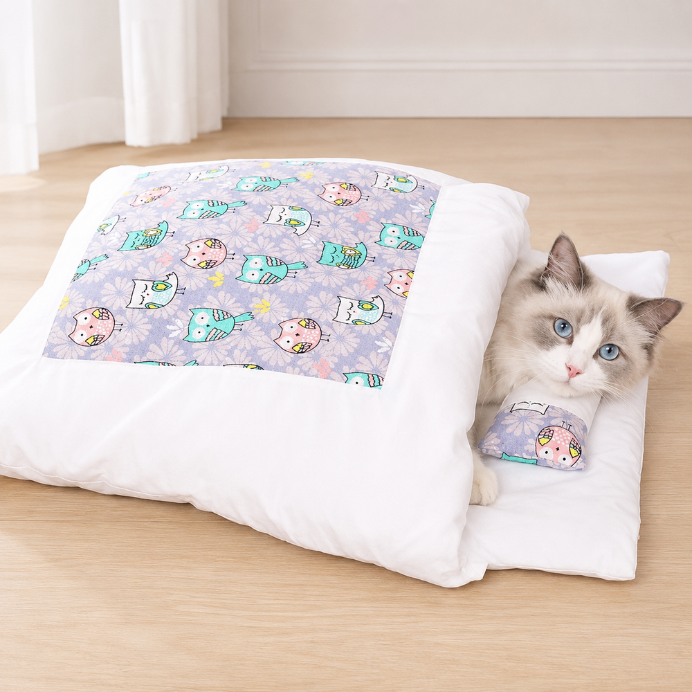 Enclosed Cat Cave Sleeping Bag Bed Plush Support Pillow