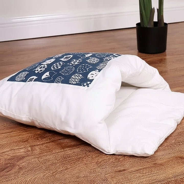 Enclosed Cat Cave Sleeping Bag Bed Plush Support Pillow