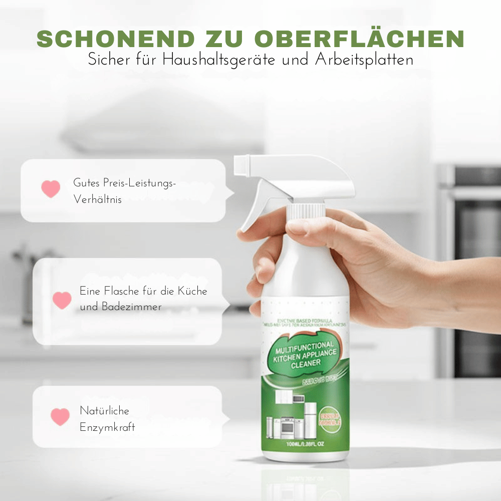 Enzyme Cleaning Spray 100 ml | Grease Remover for Kitchen Surfaces | Eco-Friendly Formula Safe for Steel, Glass &amp; Wood