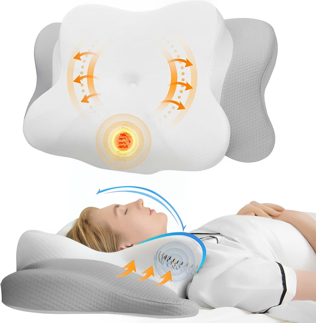 Ergonomic Cervical Neck Pillow | Memory Foam | 2 Heights | Removable Washable Cover | Back, Side & Stomach Sleepers