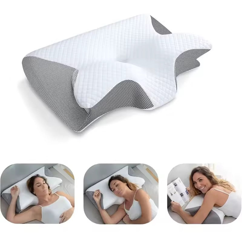 Ergonomic Memory Foam Pillow | Dual-Sided Neck Support | Side, Back &amp; Stomach Sleepers | Washable Cover