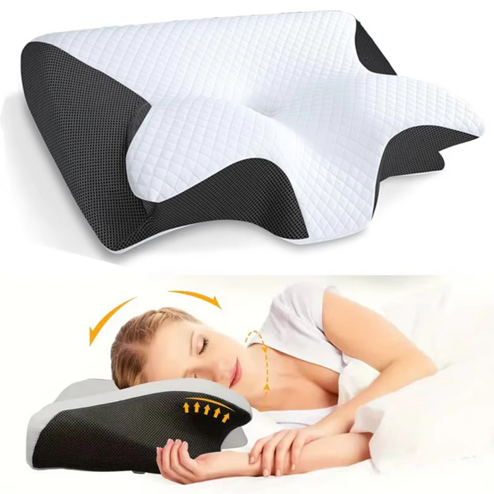Ergonomic Memory Foam Pillow | Dual-Sided Neck Support | Side, Back &amp; Stomach Sleepers | Washable Cover