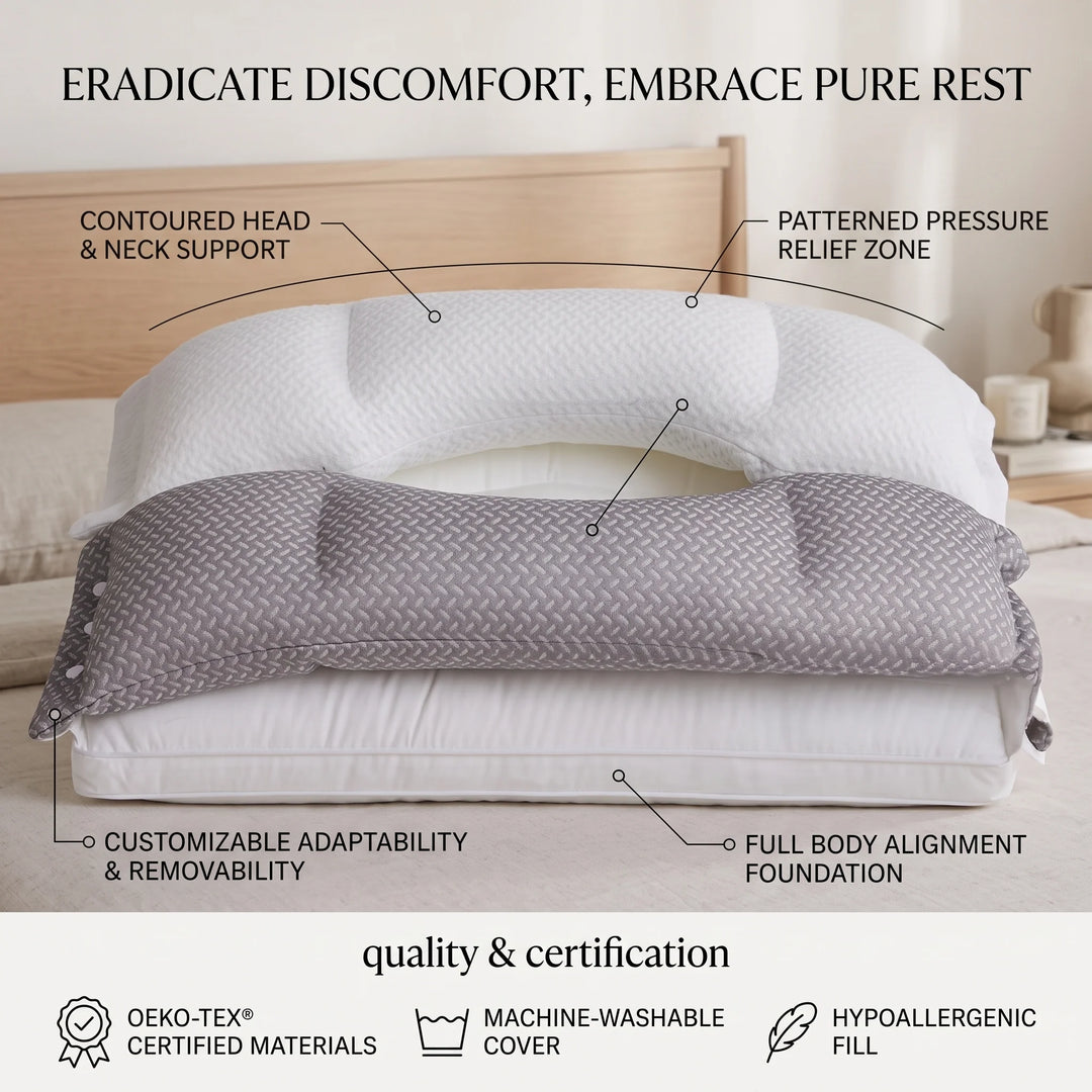 Ergonomic Neck Pillow | Removable Core, Press-Stud Cover