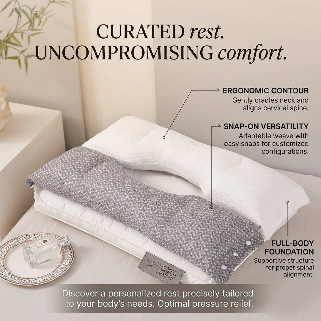 Ergonomic Neck Pillow | Removable Core, Press-Stud Cover
