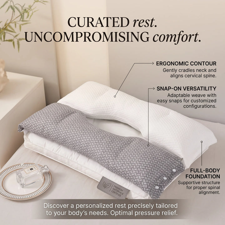 Ergonomic Neck Pillow | Removable Core, Press-Stud Cover
