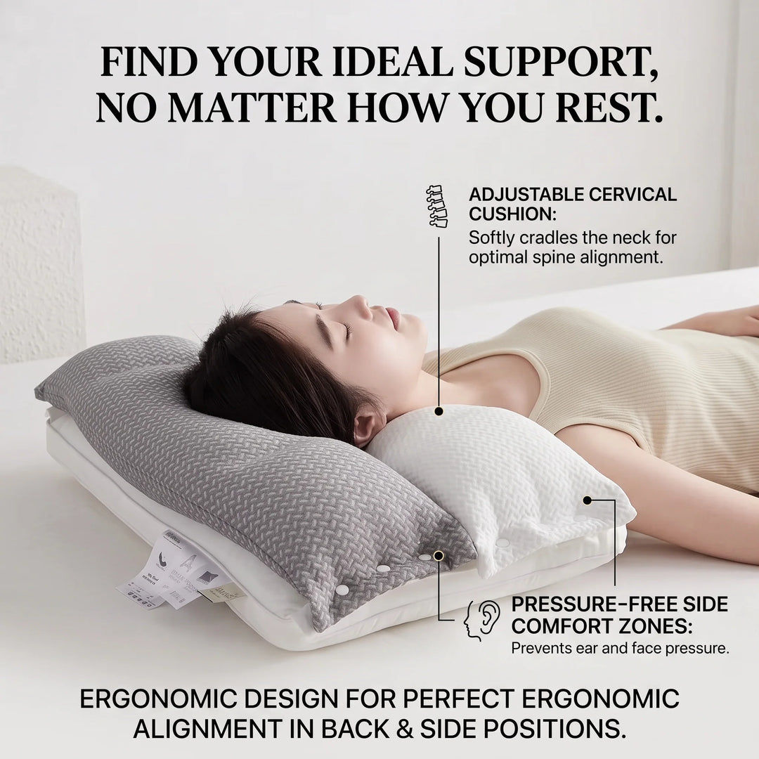 Ergonomic Neck Pillow | Removable Core, Press-Stud Cover