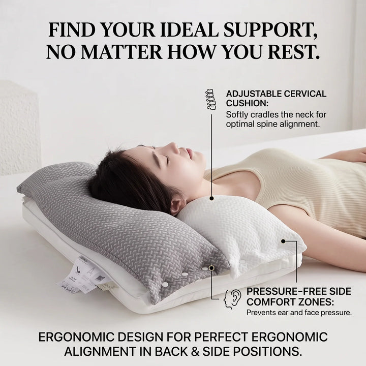 Ergonomic Neck Pillow | Removable Core, Press-Stud Cover