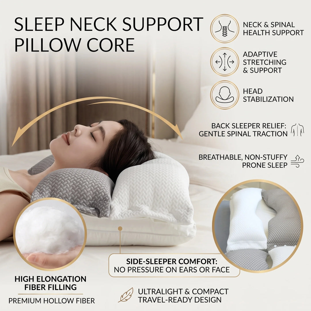 Ergonomic Neck Pillow | Removable Core, Press-Stud Cover