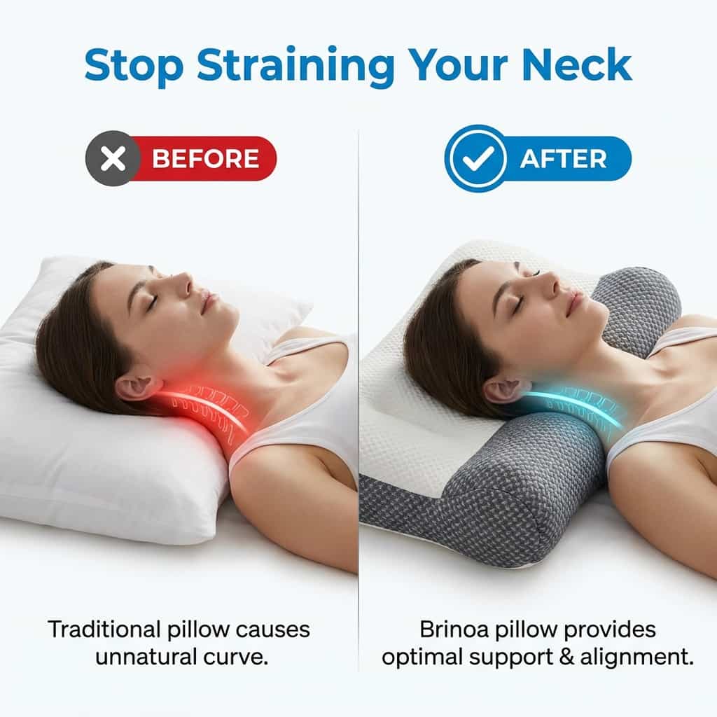 Ergonomic Neck Support Pillow | Contoured Design with Ear Groove for Side Sleepers | Relieves Neck &amp; Shoulder Pain