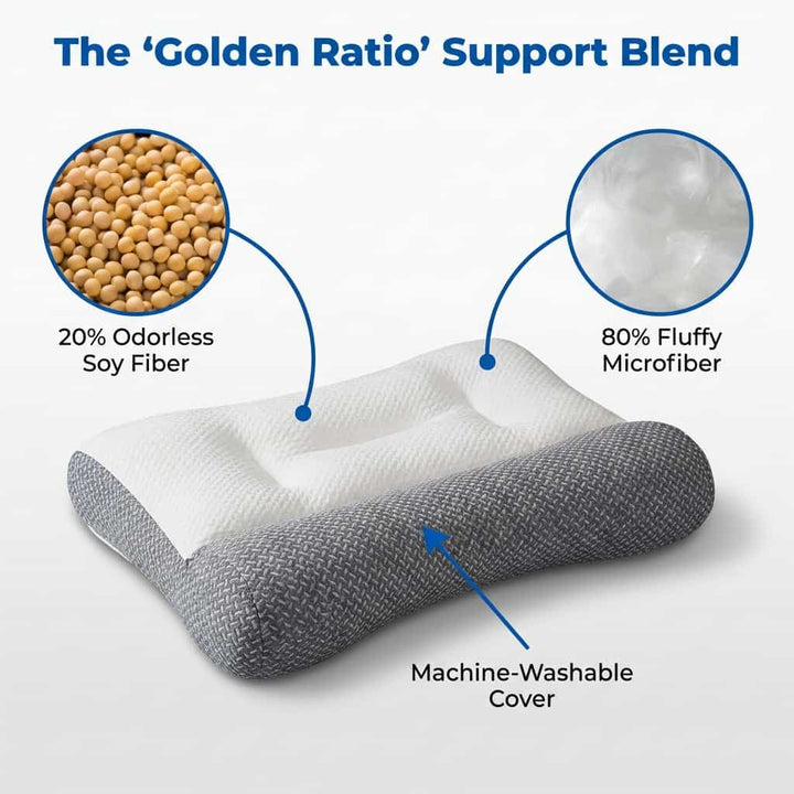 Ergonomic Neck Support Pillow | Contoured Design with Ear Groove for Side Sleepers | Relieves Neck &amp; Shoulder Pain