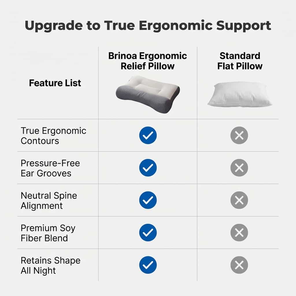 Ergonomic Neck Support Pillow | Contoured Design with Ear Groove for Side Sleepers | Relieves Neck &amp; Shoulder Pain