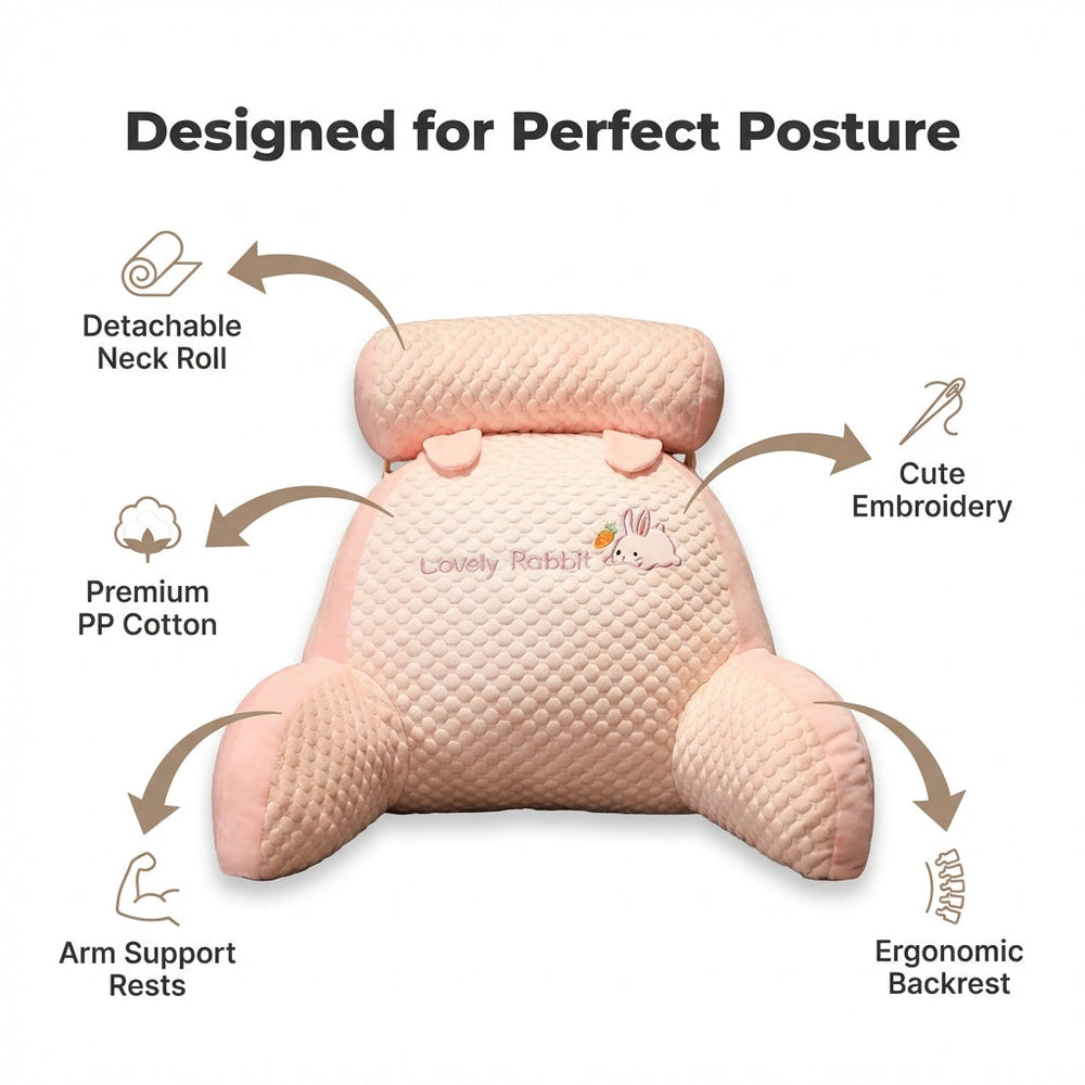 Ergonomic Reading Pillow with Armrests | Curved Backrest Supports Neck & Shoulders | Eases Back Pain for Reading, TV & Lounging