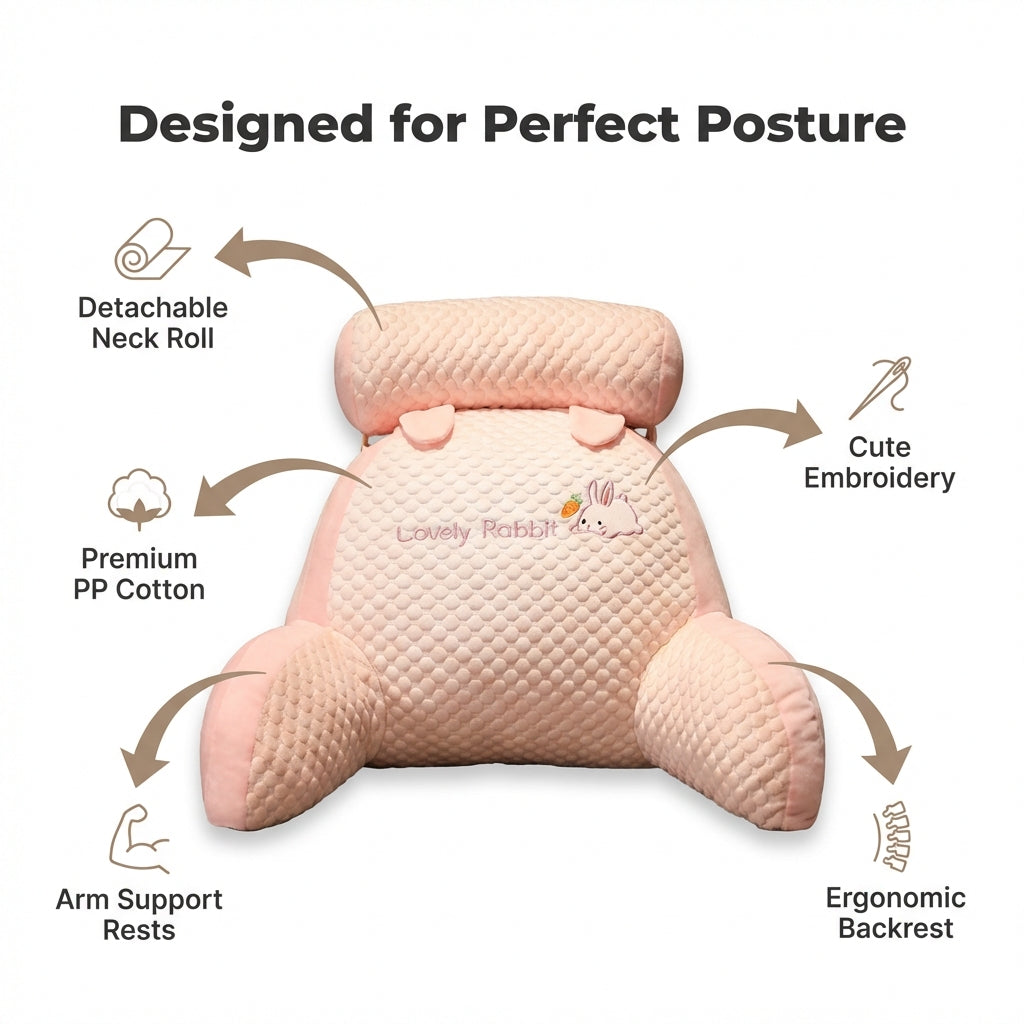Ergonomic Reading Pillow with Armrests | Curved Backrest Supports Neck &amp; Shoulders | Eases Back Pain for Reading, TV &amp; Lounging