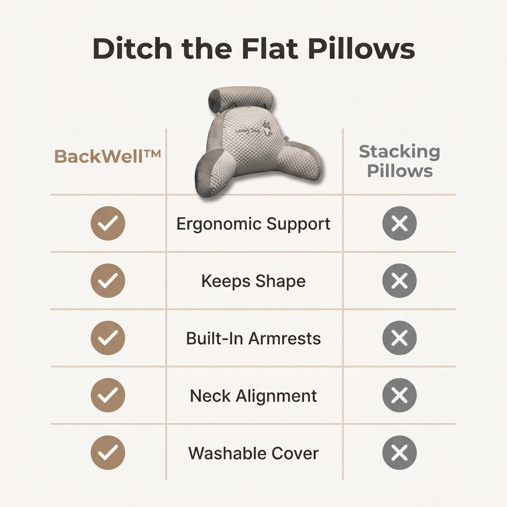 Ergonomic Reading Pillow with Armrests | Curved Backrest Supports Neck &amp; Shoulders | Eases Back Pain for Reading, TV &amp; Lounging