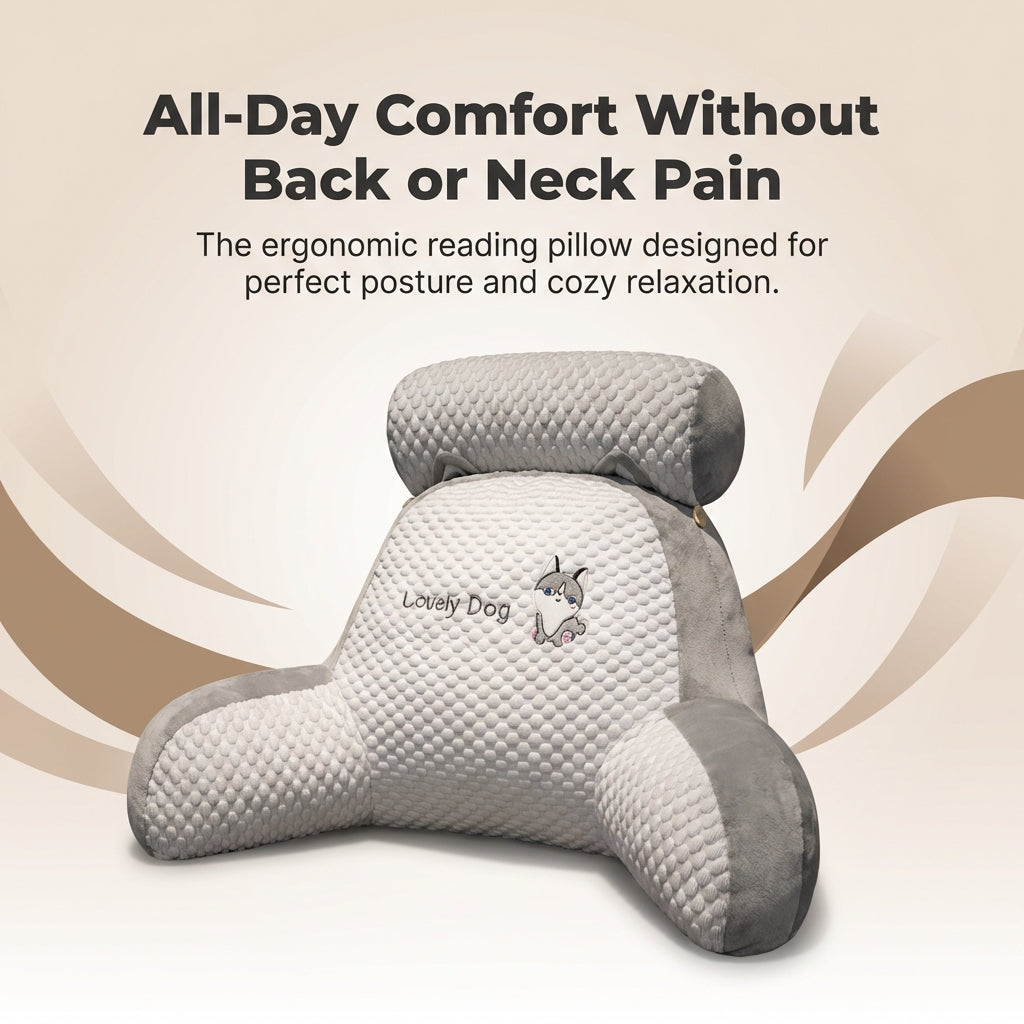 Ergonomic Reading Pillow with Armrests | Curved Backrest Supports Neck & Shoulders | Eases Back Pain for Reading, TV & Lounging